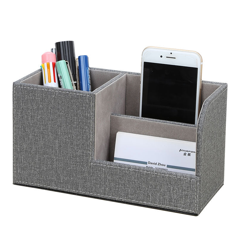 Imitation cloth linen pattern pen holder business office storage box desktop large capacity multi-functional stationery storage rack PU wholesale