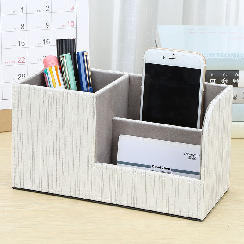 Imitation cloth linen pattern pen holder business office storage box desktop large capacity multi-functional stationery storage rack PU wholesale