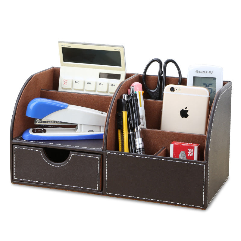 Business office storage pen holder creative fashion desktop office supplies stationery box multi-function black pu storage box