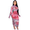 X3766 autumn/winter new arrivals: european & american style,  &  hot-selling, sexy mesh see-through, placement print, dollar sign dress