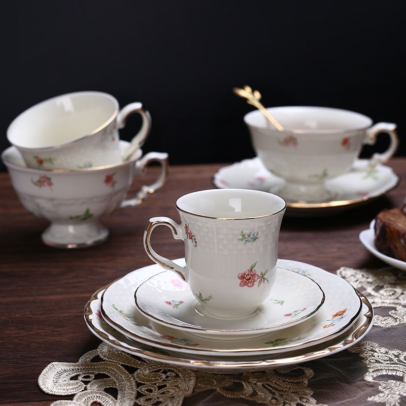 French retro romantic afternoon tea cup and saucer set, fresh floral ceramic coffee cup set, exquisite