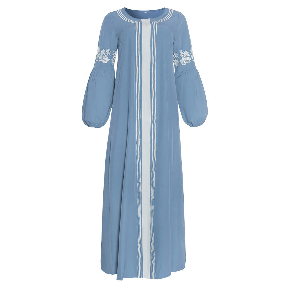 Women's cross-border fashion: new long-sleeve embroidered ethnic style color block patchwork dress/robe