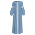 Women's cross-border fashion: new long-sleeve embroidered ethnic style color block patchwork dress/robe