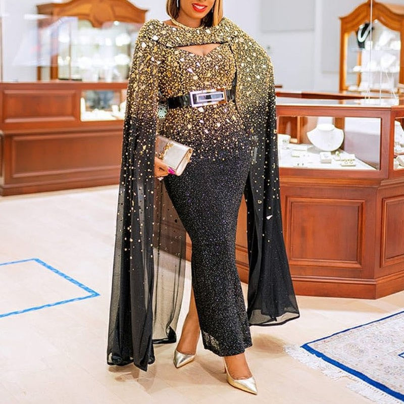 2025 european and american sexy bodycon gradient evening dress - european and american sexy bodycon gradient gold-sprayed evening dress