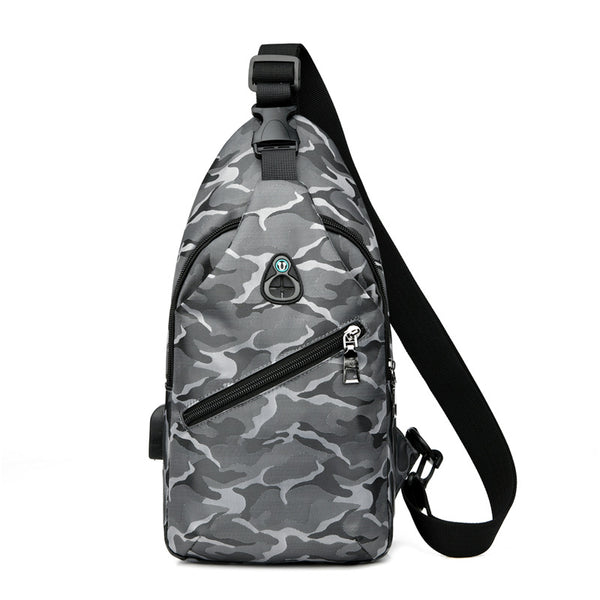 New trendy men's breast bag Oxford cloth messenger bag outdoor sports and leisure commuter shoulder bag with USB port