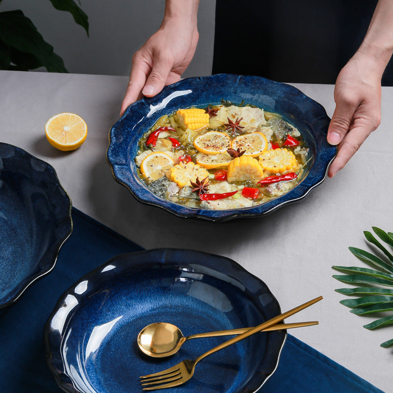 10inch japanese style large sauerkraut fish bowl for home ceramic soup basin kiln turned large soup bowl creative lace bowl wholesale