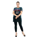 Source heavy industry hot diamond colorful flower mid-length slit t-shirt with slim pencil pants casualfashionsuit special price
