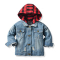 Korean style plaid hooded jacket for boys, denim jacket with distressed details for toddlers and young children, ready stock wholesale & dropshipping