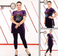 Source heavy industry hot diamond colorful flower mid-length slit t-shirt with slim pencil pants casualfashionsuit special price