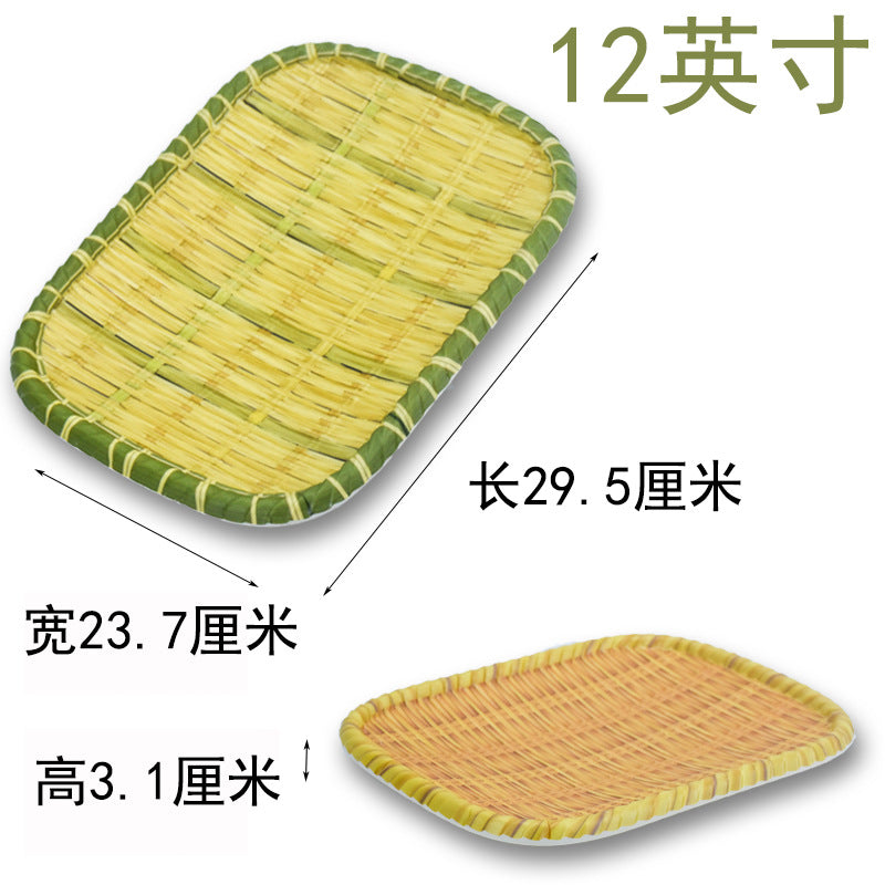 Bamboo woven disc plastic hot pot dish plate restaurant large plate barbecue plate farmhouse tableware green roast chicken plate banquet