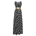 new cross-border women's apparel: -ready sleeveless printed polka dot sexy slit dress with belt