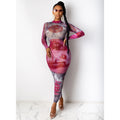 X3766 autumn/winter new arrivals: european & american style,  &  hot-selling, sexy mesh see-through, placement print, dollar sign dress