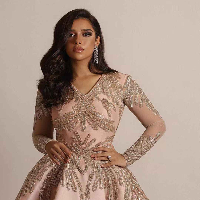 spring new arrivals: european and american style women's fashion - independent website hot stamping long sleeve maxi dress - sexy evening gown for banquets