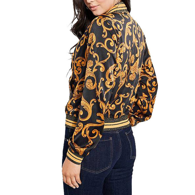 2020 autumn and winter    supply print zipper long-sleeved jacket baseball jacket women