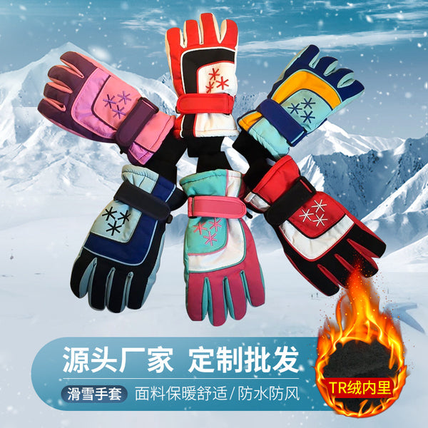 Winter new children's ski gloves, piled and thickened thermal gloves, outdoor windproof and waterproof riding gloves