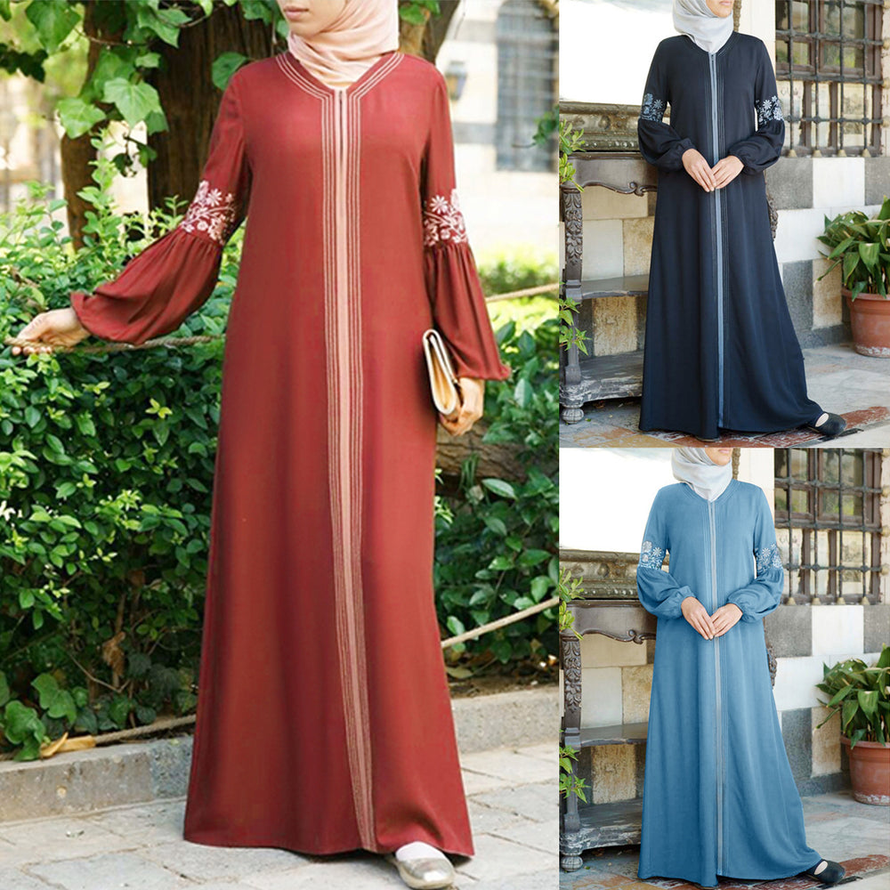 Women's cross-border fashion: new long-sleeve embroidered ethnic style color block patchwork dress/robe