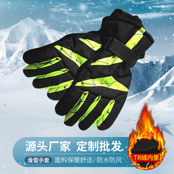 Spot new winter outdoor sports reflective printed men's gloves, thickened cold-proof adult ski gloves