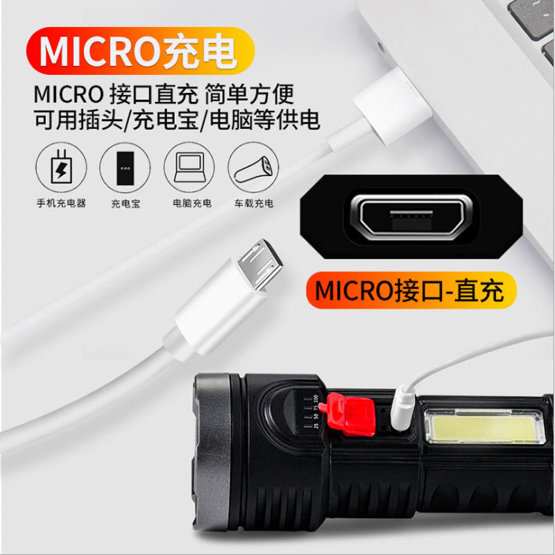 Cross-border new outdoor portable strong light flashlight USB charging OSL highlight mobile COB power LED flashlight