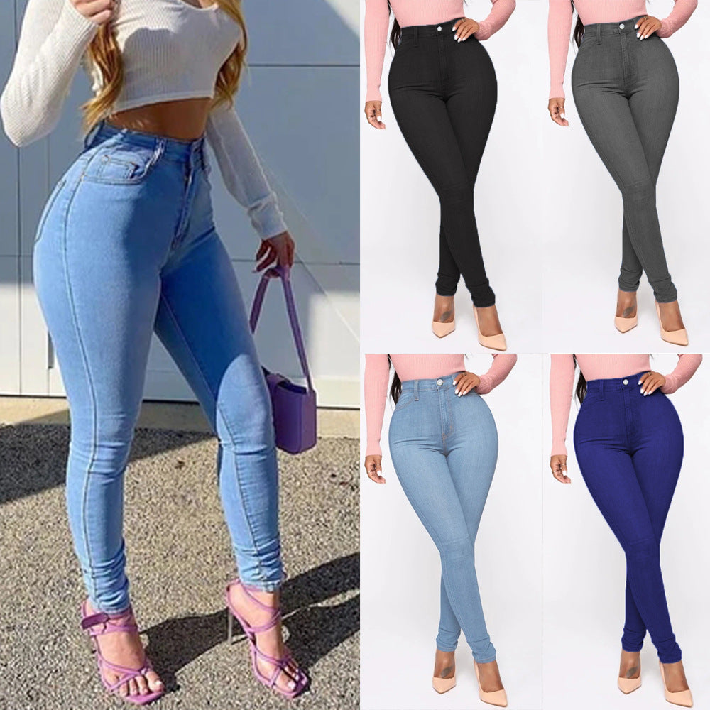 Wish  hot-selling women's jeans - 4 pocket, cross-border european & american style, sexy high-waisted plus size pants