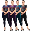 Source heavy industry hot diamond colorful flower mid-length slit t-shirt with slim pencil pants casualfashionsuit special price