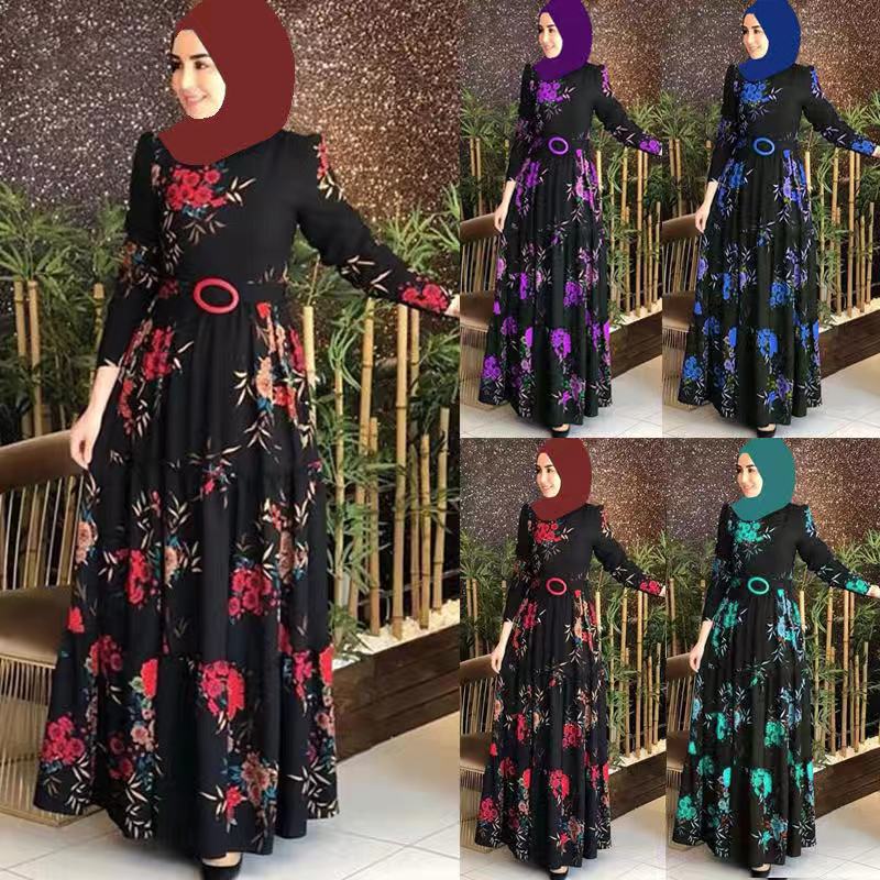 2025 spring new arrival: printed mid-waist four-color elegant commute four-way stretch printed non-fleece maxi dress
