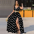 new cross-border women's apparel: -ready sleeveless printed polka dot sexy slit dress with belt