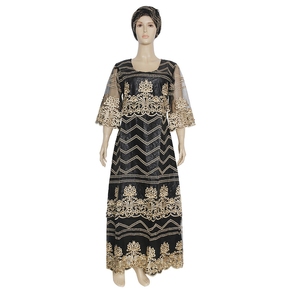 Factory direct cross-border e-commerce: plus size women's mesh, beaded, and embroidered dresses for , , and african markets
