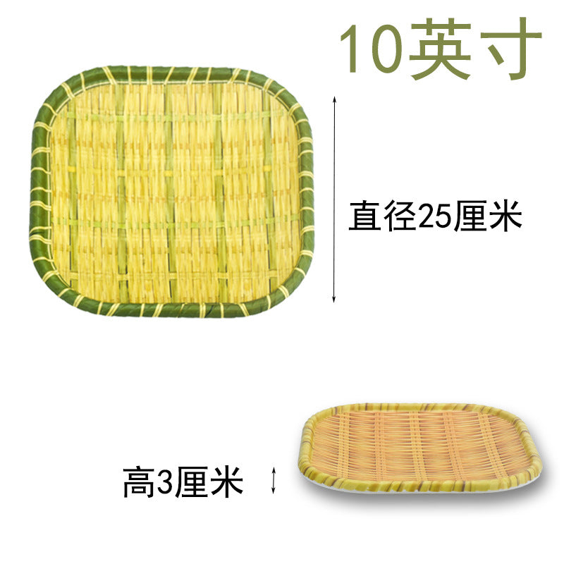 Bamboo woven disc plastic hot pot dish plate restaurant large plate barbecue plate farmhouse tableware green roast chicken plate banquet