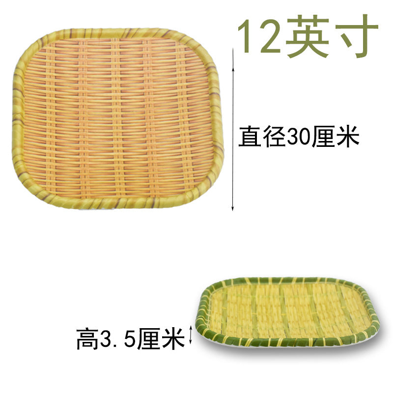 Bamboo woven disc plastic hot pot dish plate restaurant large plate barbecue plate farmhouse tableware green roast chicken plate banquet
