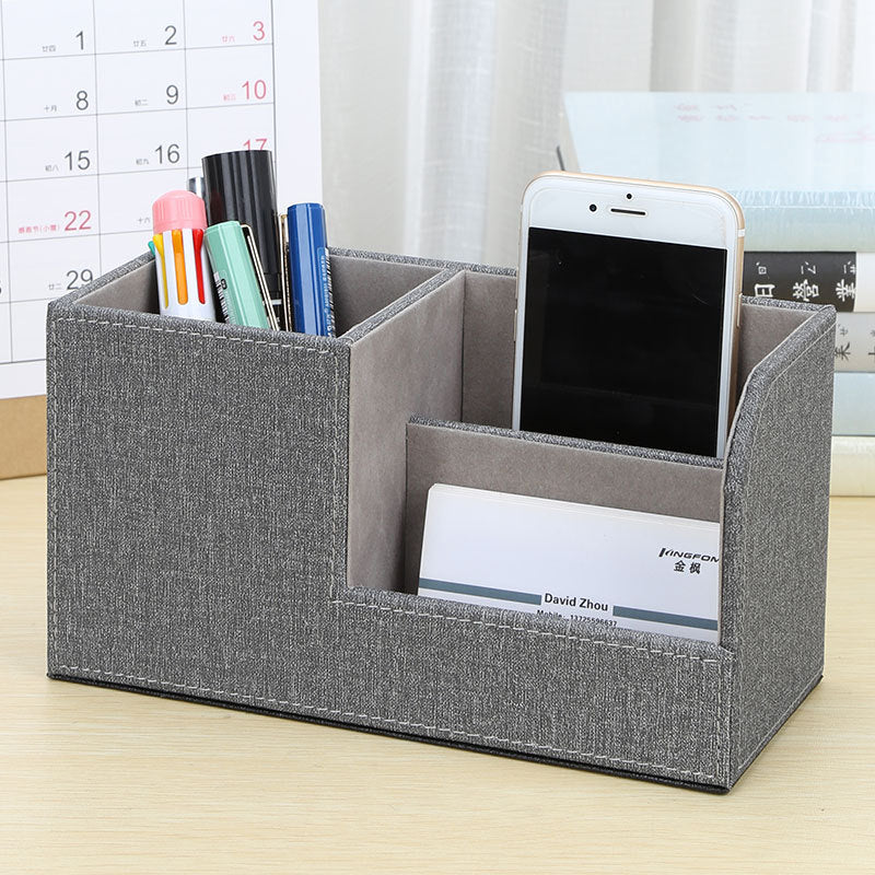 Imitation cloth linen pattern pen holder business office storage box desktop large capacity multi-functional stationery storage rack PU wholesale