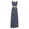 new cross-border women's apparel: -ready sleeveless printed polka dot sexy slit dress with belt