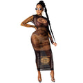 X3766 autumn/winter new arrivals: european & american style,  &  hot-selling, sexy mesh see-through, placement print, dollar sign dress