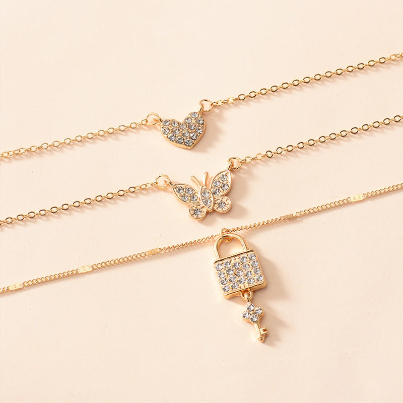 Butterfly love necklace wholesale fashionnew arrivalstylish jewelry key pendant multi-layer women's street photography crystal sweater chain