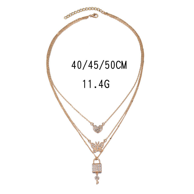 Butterfly love necklace wholesale fashionnew arrivalstylish jewelry key pendant multi-layer women's street photography crystal sweater chain