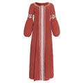 Women's cross-border fashion: new long-sleeve embroidered ethnic style color block patchwork dress/robe