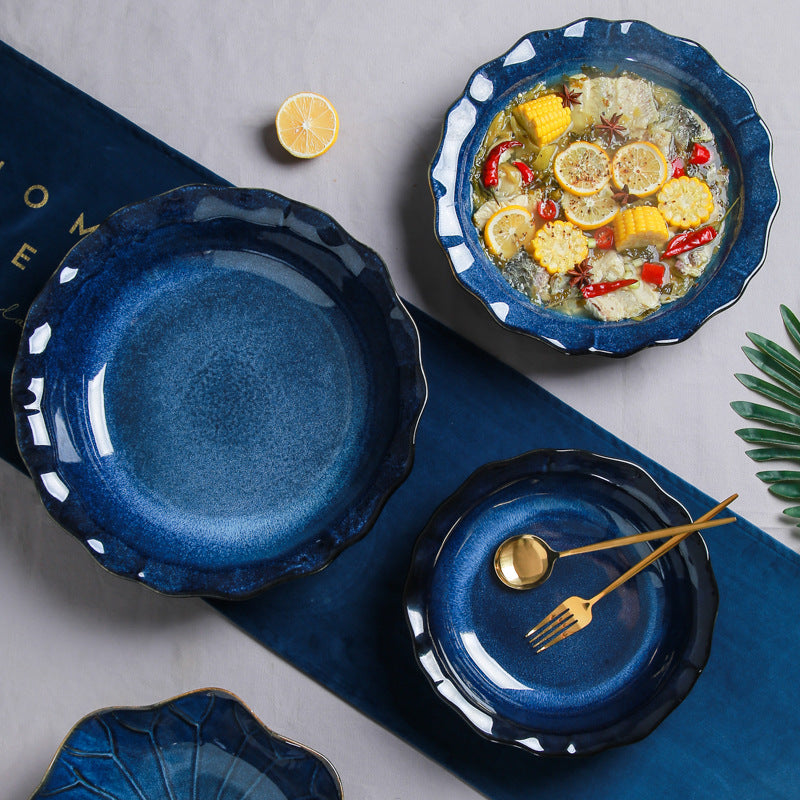 10inch japanese style large sauerkraut fish bowl for home ceramic soup basin kiln turned large soup bowl creative lace bowl wholesale
