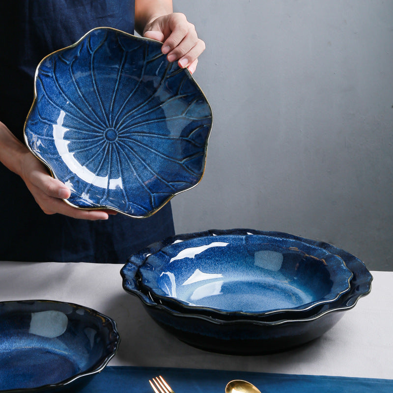 10inch japanese style large sauerkraut fish bowl for home ceramic soup basin kiln turned large soup bowl creative lace bowl wholesale