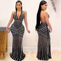 X3816 european and american fashion   sexy deep v backless nightclub party dress rhinestone embellished see-through maxi dress