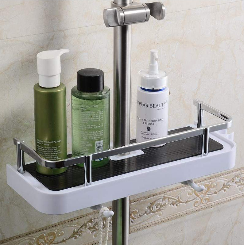 Shower rod rack No punching Can lift shower rod tray with hook Multifunctional storage rack