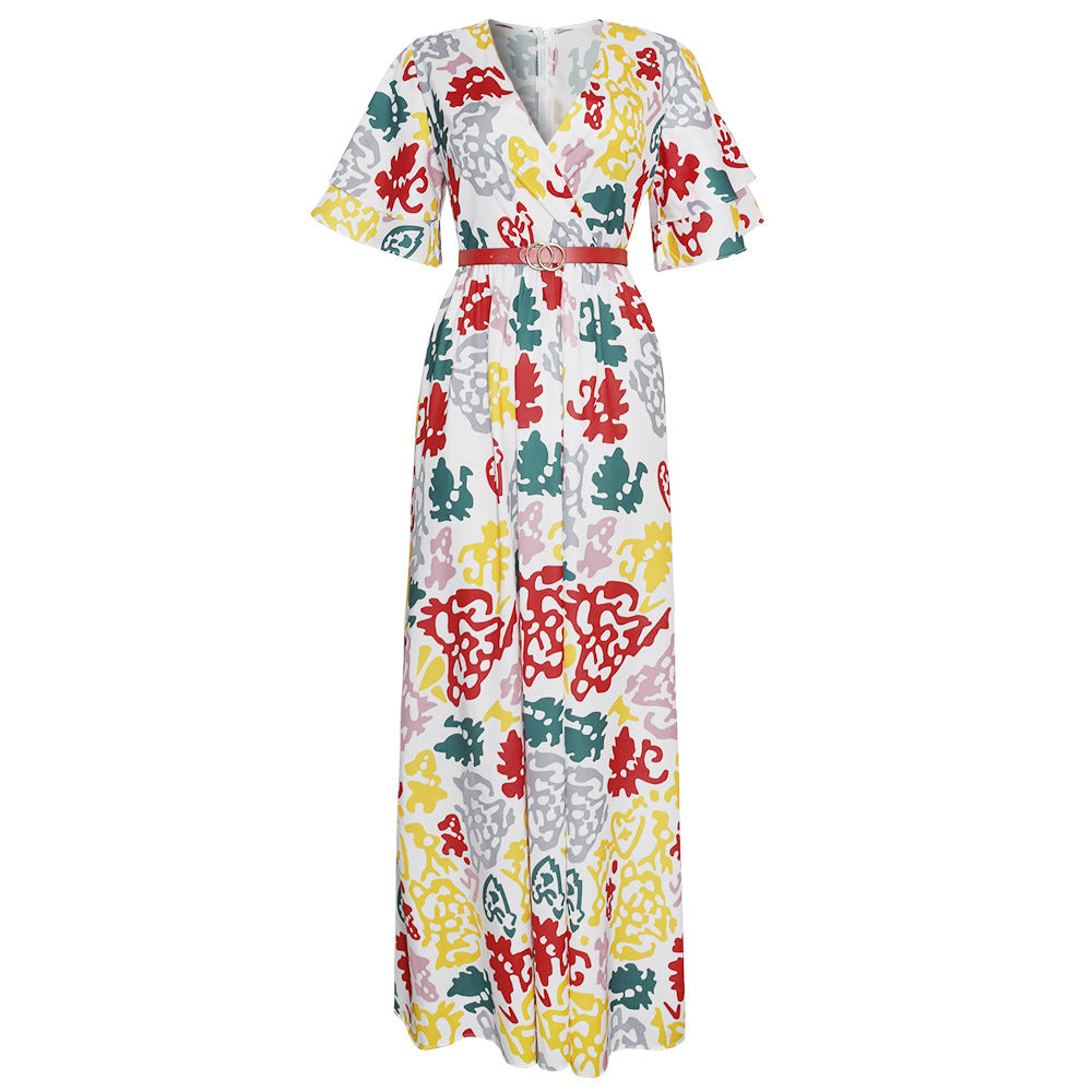 Aliexpress source:  new plus size summer cross-border african women's chiffon printed v-neck floral dress