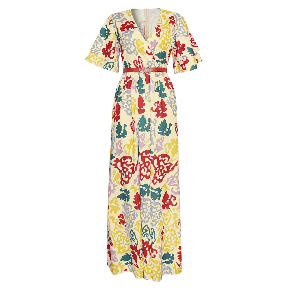 Aliexpress source:  new plus size summer cross-border african women's chiffon printed v-neck floral dress