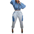 European and american style women's casual pants -  cross-border women's fashion streetwear inspired denim-look high-waisted cargo pants with large pockets