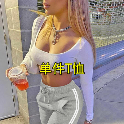 S390062  hot selling european and american sexy crop top fashion solid color long sleeve t-shirt for women