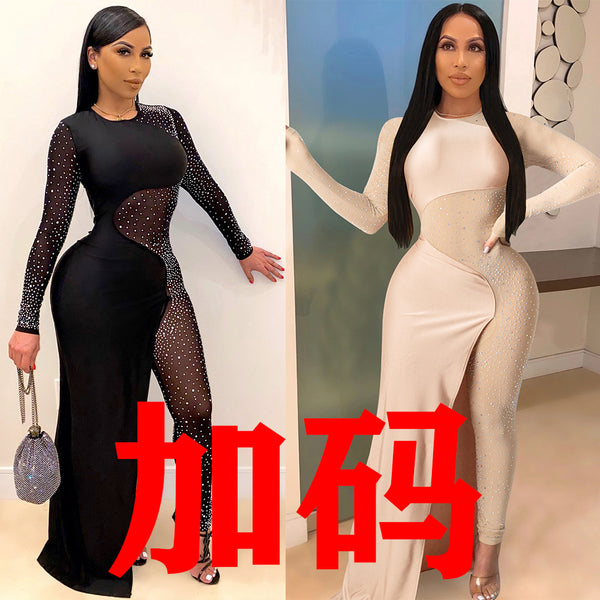 VK2071 hot European and American hot diamonds, perspective slim fit, skirt, onesie nightclub clothes