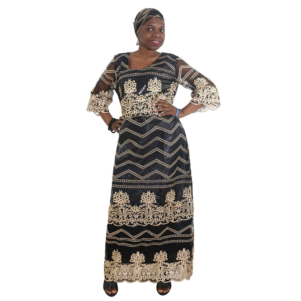 Factory direct cross-border e-commerce: plus size women's mesh, beaded, and embroidered dresses for , , and african markets