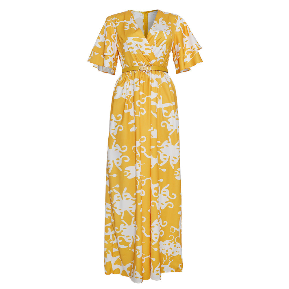 European and american plus size  new arrival cross-border export elegant socialite v-neck floral dress  women's dress