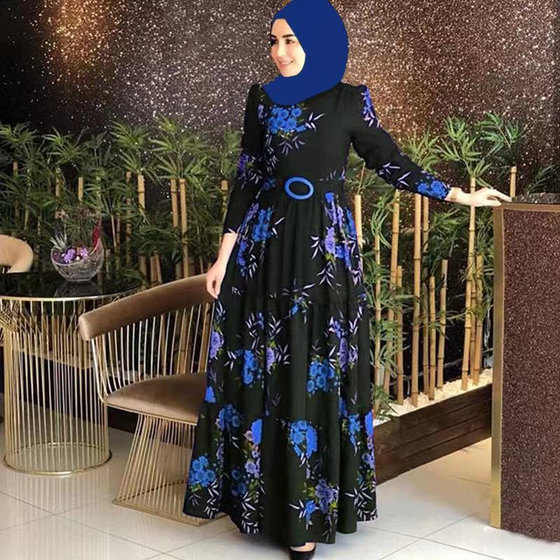 2025 spring new arrival: printed mid-waist four-color elegant commute four-way stretch printed non-fleece maxi dress