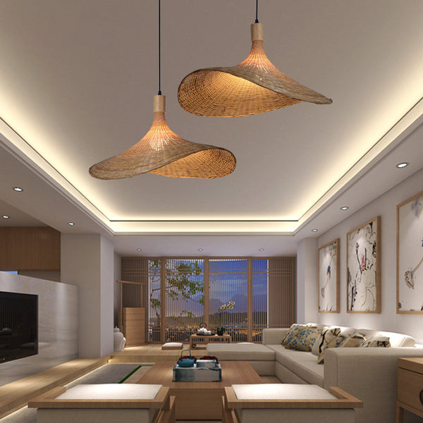 Bamboo chandelier craftsmanship zen modern bamboo art study straw hat lamp living room dining room lamp tea room hat lamp