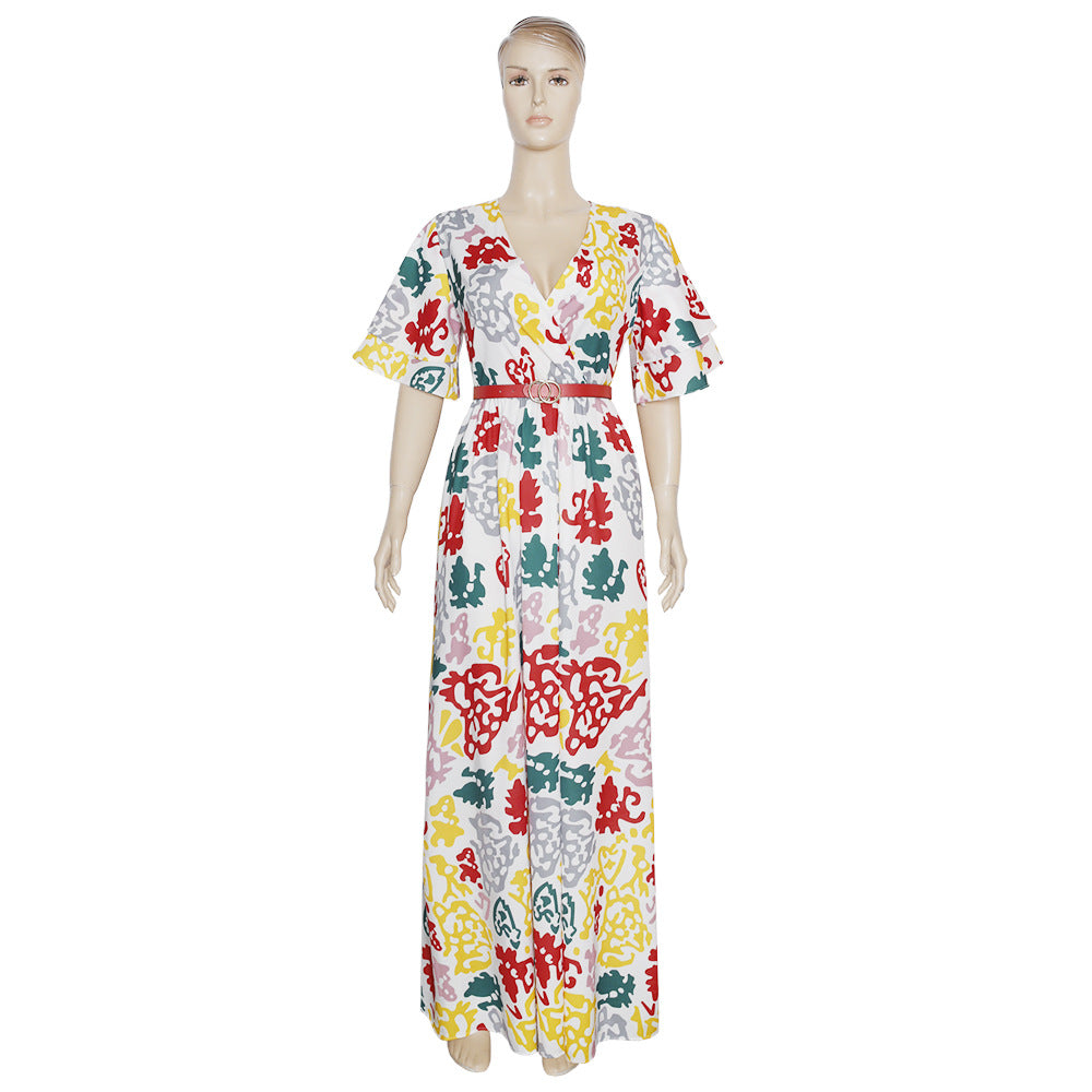 Aliexpress source:  new plus size summer cross-border african women's chiffon printed v-neck floral dress