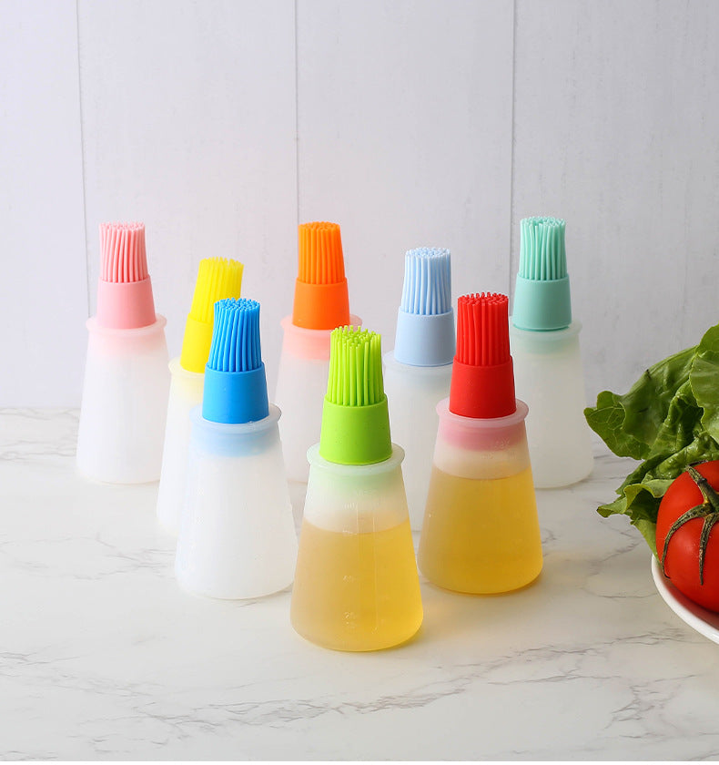【exclusive for automatic distribution】silicone oil bottle brush kitchen gadget outdoor bbq seasoning brush with scale and lid